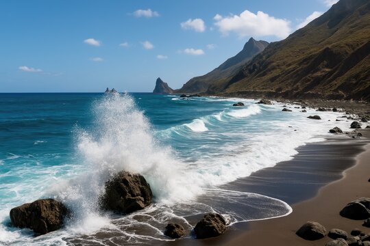 Coastal region along the Atlantic Ocean at Playa de Almaciga and Roque de las Bodegas