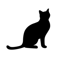 A sleek black cat silhouette sits patiently against a bright white background