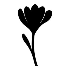 Silhouette of a graceful crocus flower with detailed petals and stem