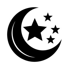 Islamic Stars & Crescent vector clean black silhouette design white background