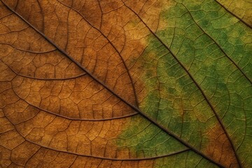 Obraz premium Detailed view of a decayed leaf highlighting its surface textures, veins, and hues