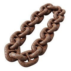 Fototapeta premium Heavy-gauge industrial anchor chain with deeply rusted steel links and varied textures, on a seamless transparent studio background with no shadows. Concept of industrial decay and rugged beauty