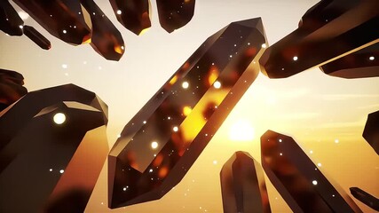 Radiant Amber Crystals Gracefully Floating in a Warm, Ethereal Golden Light with Sparkling Dust - Powered by Adobe