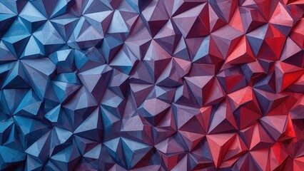 Abstract tetrahedron design with gradient paper polygons from blue to red, ideal for web and business card use