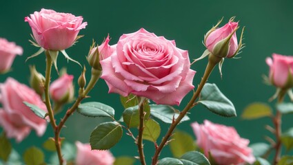 Fototapeta premium Delicate pink flower with a blossoming bud on a green blurred background