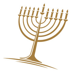 Elegant golden menorah with nine candles isolated on white background, a symbol of hanukkah, the jewish festival of lights and religious celebration