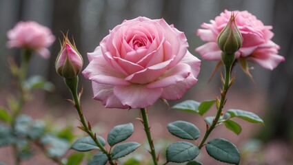 Fototapeta premium Fragile pink petal emerging from the dog rose's young bud