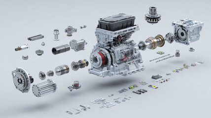 Engine components disassembled on surface