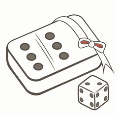 Illustration of a domino and a dice tied with a ribbon, isolated on white background, perfect for game night themed designs or illustrations