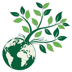 Illustration of a tree growing out of the earth, isolated on white background represents environmental conservation and sustainability