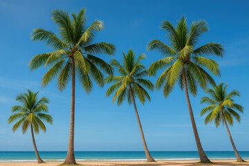 Fototapeta premium The striking appearance of tall, vibrant green coconut trees