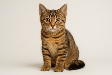 Obraz premium Adorable Tan Cat with Tabby Pattern Exhibiting Naughty Tendencies