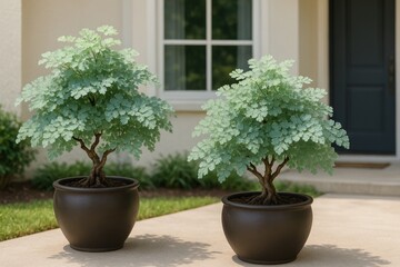 Fototapeta premium Housefront potted plants flourishing successfully