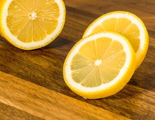 Lemon slices on a wooden cutting board