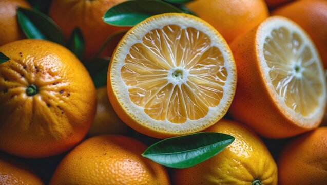 Detailed view of fresh citrus fruits with bright colors