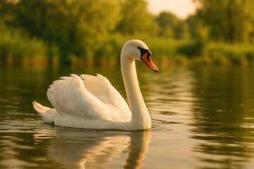 Naklejka premium Elegant swan resting on a calm lake