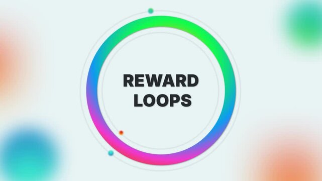 Animated text "Reward Loops" on a light gradient medical background. Ideal for biology education, cellular energy visuals, metabolic health, or scientific medical projects.