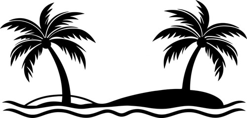 Tropical island with palm trees black silhouette