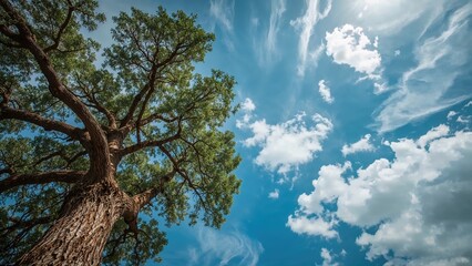 Fototapeta premium Clear blue sky with fluffy clouds on a bright day