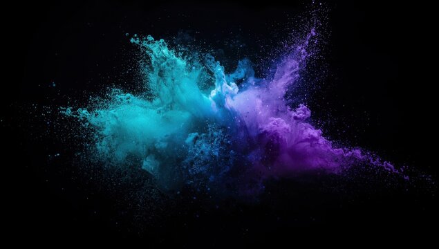 Vibrant teal and purple powder explosion against black background