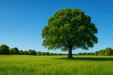Fototapeta premium Sunny summer setting featuring a blue sky and vibrant grass