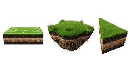 Green Earth Slices: Soccer Field, Floating Islands, and Ground Cross-Sections
