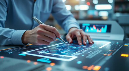 Tariff agreement concept ,Futuristic document scanner analyzing international data with precision and focus
