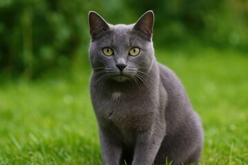 Beautiful-eyed stray cat showcasing a sleek gray coat