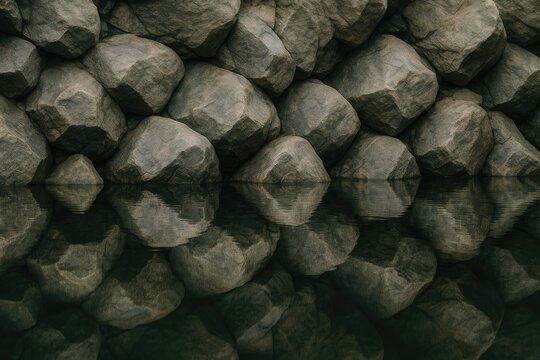 Reflections of stones on a water surface