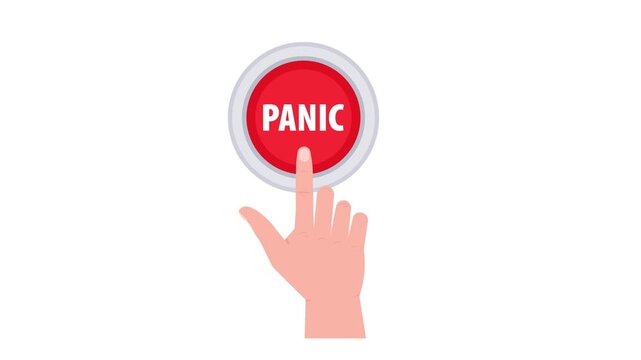 Hand pressing panic button on white and green screen