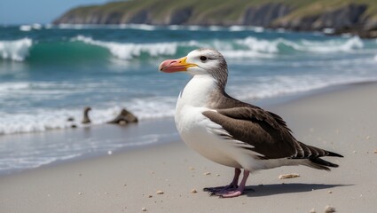 Obraz premium Giant seabird species encountered on a sandy coast of an isolated island