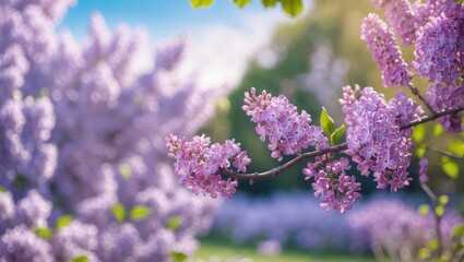 Spring season scene featuring fresh lilac blossoms against a gentle garden background