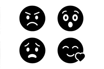 Fototapeta premium Expressive emoticon solid glyph icon set. Vector emoji collection with emotions: angry, amazed, anxious, and affectionate. Face symbol for user interface and web design.