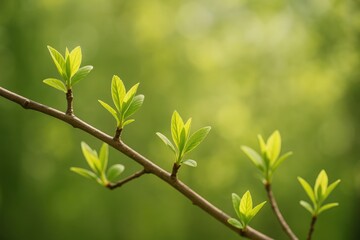Fototapeta premium Fresh sprouting tiny leaves on a tree in springtime