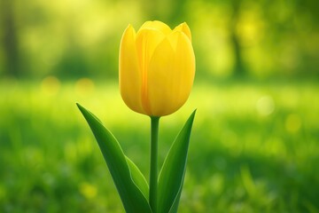 Obraz premium First Signs of Spring: A Single Yellow Tulip Blooms