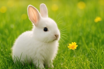 Fototapeta premium Small hare resting amidst the grass