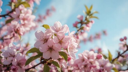 Obraz premium Blooming apple tree pink blossoms on a sunny spring afternoon