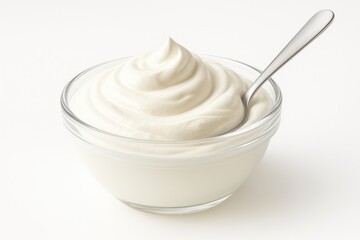 Delicious sour cream presented in a glass dish