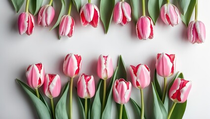 Obraz premium Springtime floral display featuring pink tulips on a plain white background