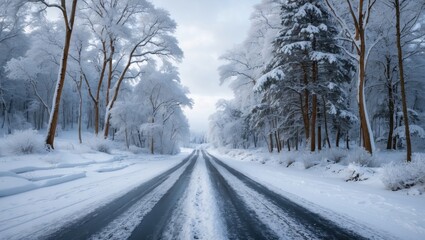 Obraz premium Frozen Route Amidst Snowfall