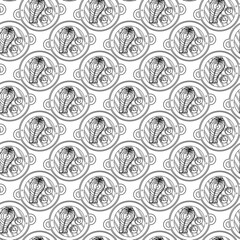 Outline Salmon Steak and Brussels sprouts on Grill Pan Healthy Eating Food Poster Minimal Background