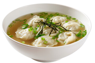 Korean Dumpling Soup Mandu Guk with Seaweed and Green Onions"