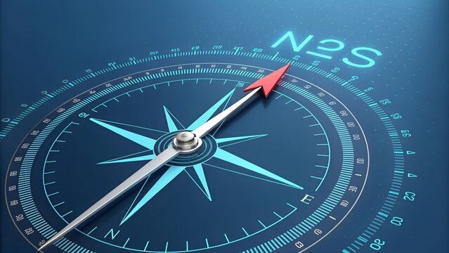  E-Business concept. Compass Direction On Digital Code Blue Background. 3d rendering.