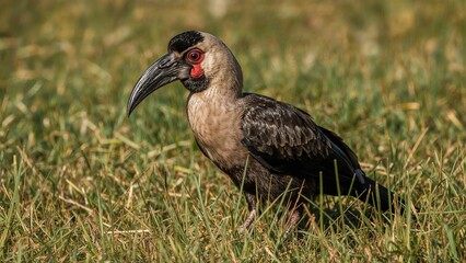 Obraz premium Ground-dwelling bird with striking beak and sharp gaze