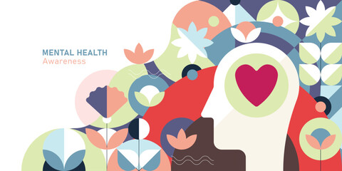 Abstract Geometric Background for World Mental Health Awareness Month, Modern Minimal Design with Calm and Soothing Colors