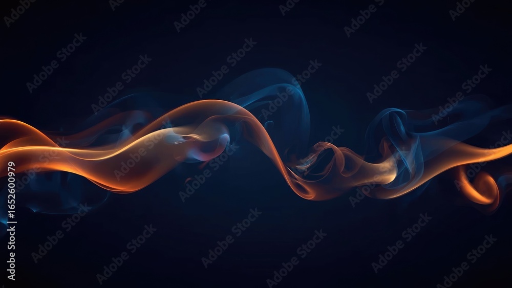 Poster black background with multicolored joss stick smoke and abstract light patterns