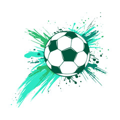 Fototapeta premium Silhouette of soccer ball against splashes of green shades