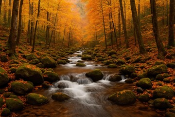Serene Creek Meandering in Autumnal Woods