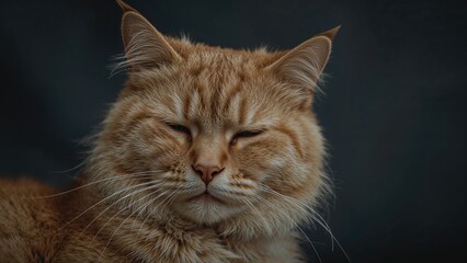 Resting Mature Cat Close-Up with Dark Background