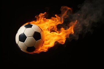 Fototapeta premium Intense flames surrounding a soccer ball on a black background